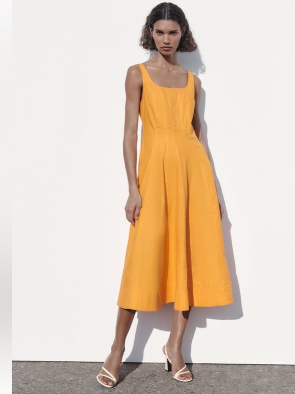 Zara Bright Yellow Square-Neck Midi Dress